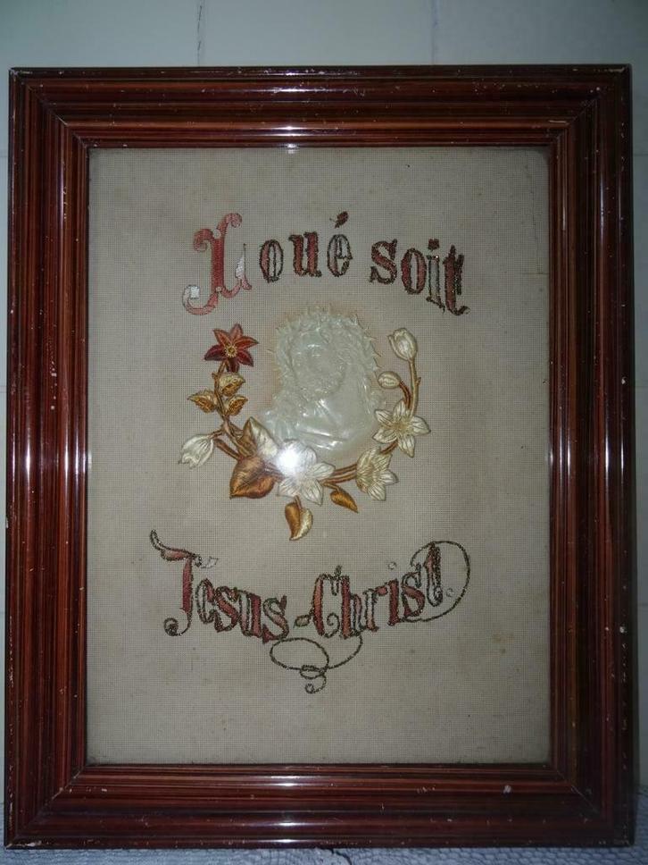 Volkskunst Loué soit Jésus Christ hoofd Jezus curiosa kunst, Antiek en Kunst, Antiek | Religieuze voorwerpen, Ophalen of Verzenden