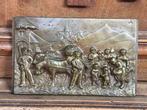 Oogsttafereel in geel koper/messing 170 x 105 mm, 15 mm dik, Antiek en Kunst, Curiosa en Brocante, Ophalen of Verzenden