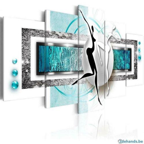 34 Blauw Dansend Stel 5 Luik Canvas Schilderij 200x100 Nieuw, Huis en Inrichting, Woonaccessoires | Wanddecoraties, Nieuw, Ophalen of Verzenden