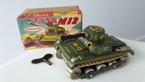 Tin toy Japan, Sparkling Tank M12 + doos, Antiquités & Art, Antiquités | Jouets, Enlèvement ou Envoi