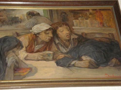 VAN BIESBROECK Gent olie/doek les buveurs d'absinthe gesign., Antiek en Kunst, Kunst | Schilderijen | Klassiek, Ophalen