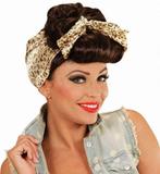 Grease pin-up girl pruik bruin met hoofddoek, Kleding | Dames, Nieuw, Ophalen of Verzenden, Accessoires