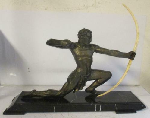 art deco brons gepatineerde boogschutter op marmer Carlier, Antiquités & Art, Curiosités & Brocante, Enlèvement