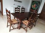 Table + 6 Chaises - en CHENE - Très bel état - Table à mange, Maison & Meubles, Comme neuf, Chêne, Rectangulaire, 50 à 100 cm