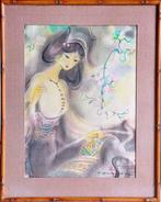 Vietnam Silk Painting Minderheidsvrouw F130, Ophalen of Verzenden