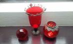 Set rode glazen vaas en bollen voor kaarsjes "T-light", Ophalen of Verzenden, Kandelaar, Zo goed als nieuw, Rood