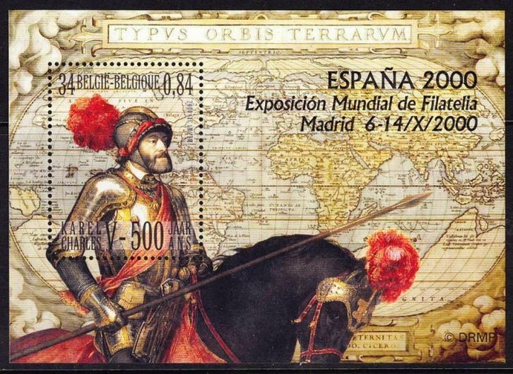 BL85A Postzegel Karel V te paard (Wereldkaart Ortelius), Postzegels en Munten, Postzegels | Europa | België, Frankeerzegel, Postfris