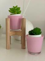 Ensemble design pot rose pour petite plantes & support bois, Jardin & Terrasse, Enlèvement ou Envoi, Comme neuf