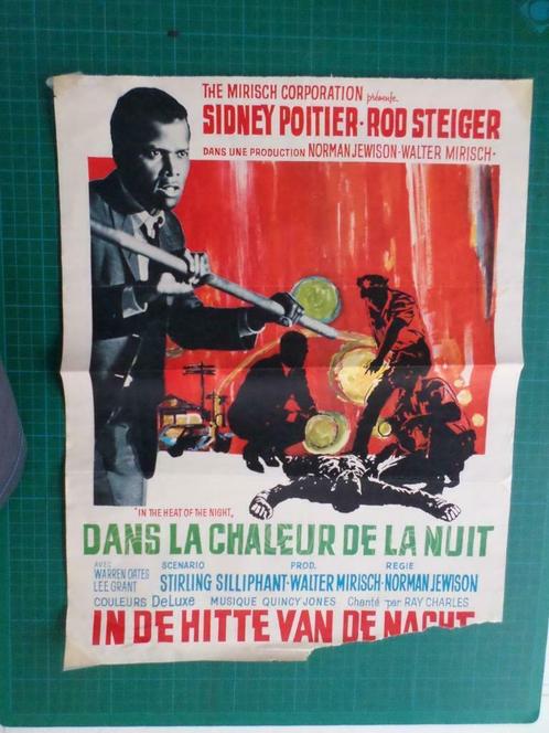 Ancienne affiche cinéma "dans la chaleur de la nuit" - 1968, Collections, Posters & Affiches, Utilisé, Cinéma et TV, A1 jusqu'à A3