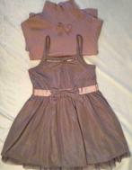 Robe de fête grise satinée avec sous pull rose à col 98, Meisje, Ophalen of Verzenden, Zo goed als nieuw, Jurk of Rok
