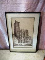 Mooie Oude Prent 'Portail de la Cathedrale' - 48x34, Ophalen of Verzenden, Zo goed als nieuw, Print