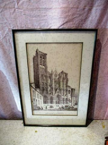 Belle Estampe Ancienne 'Portail de la Cathédrale' - 48x34, Enlèvement ou Envoi, Comme neuf, Imprimé