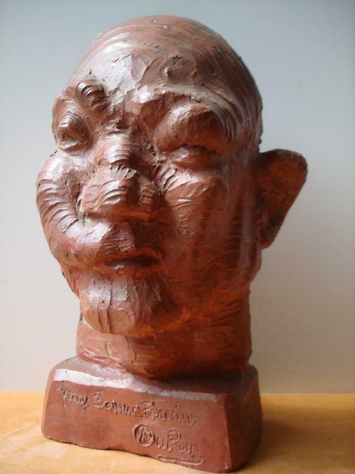 VOLTAIRE AUBRY terracotta kop bokser 'le vieux boxeur forain, Antiek en Kunst, Kunst | Beelden en Houtsnijwerken, Ophalen