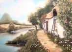 Schilderij Oude Hoeve langs rivier, Antiek en Kunst, Kunst | Schilderijen | Modern, Ophalen