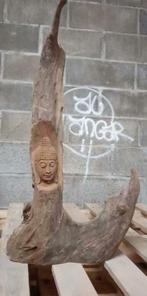 visage de Bouddha sculpté sur une racine de teck 50 cm envir, Enlèvement ou Envoi