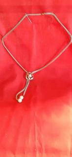 Collier grosse chaîne argenté  medaillon pendant 3 perles, Bijoux, Sacs & Beauté, Argent, Utilisé, Enlèvement ou Envoi, Argent