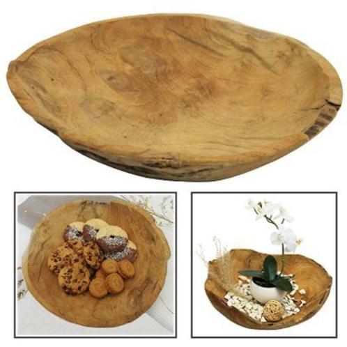 Decoratie schaal serveerschaal kaarsenschaal hout teak 35 cm, Huis en Inrichting, Woonaccessoires | Schalen en Manden, Nieuw, Schaal