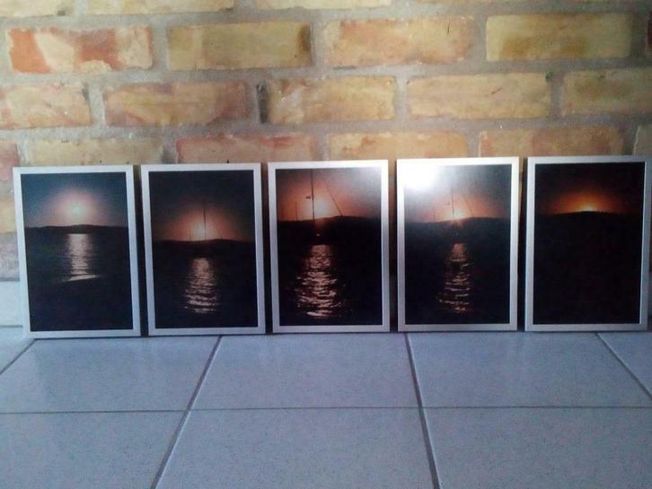 Zonsondergang Caraïbische Zee in 5 prachtige fotokaders., Antiek en Kunst, Kunst | Tekeningen en Fotografie, Ophalen of Verzenden