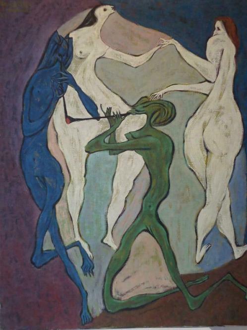 1950 RAY GILLES olieverf/doek gesigneerd dansende figuren, Antiek en Kunst, Kunst | Schilderijen | Modern, Ophalen