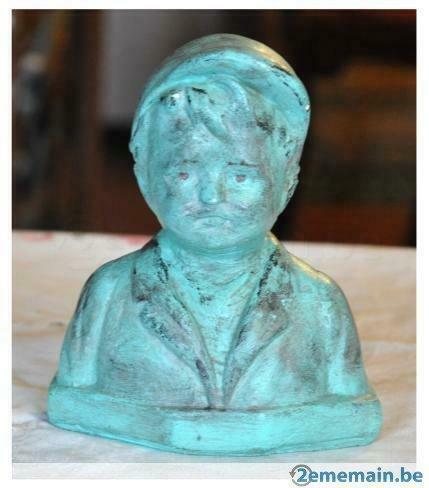 buste garçon a la casquette en platre, Antiquités & Art, Art | Sculptures & Bois