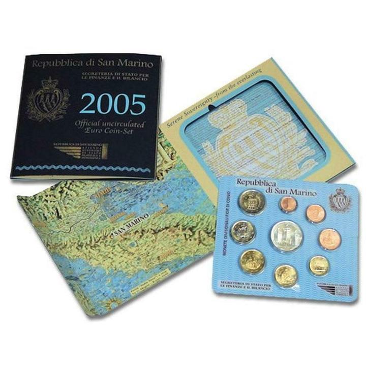 San Marino BU-jaarset 2005 + 5 euro, Postzegels en Munten, Munten | Europa | Euromunten, Setje, Overige waardes, San Marino, Zilver