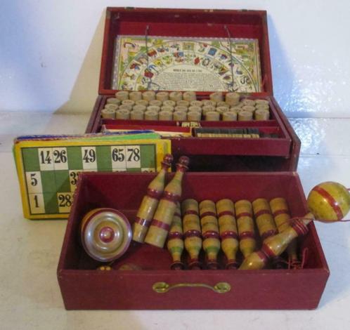 antieke koffer Jeux Reunis speelgoed leuke kegels, Antiek en Kunst, Antiek | Speelgoed, Verzenden