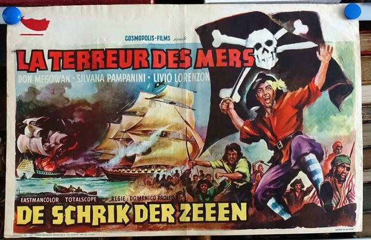 Filmposter La terreur des mers / De schrik der zeeen, Verzamelen, Posters, Gebruikt, Film en Tv, A1 t/m A3, Rechthoekig Liggend