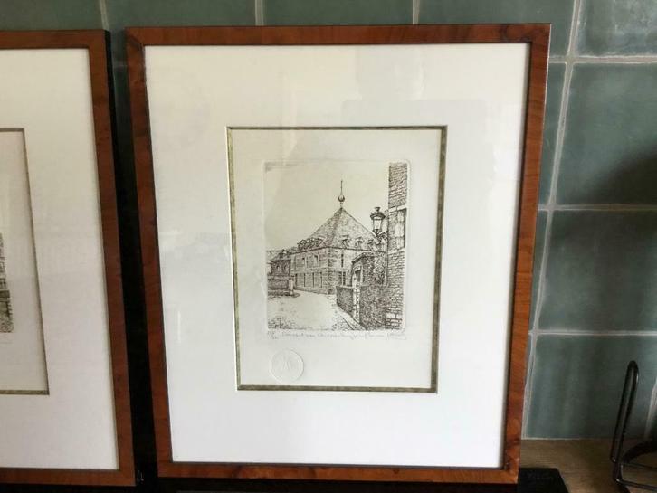 Ingekaderde ets André Wellens, Antiek en Kunst, Kunst | Etsen en Gravures, Ophalen