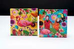 2 DECO fotoprint doek spieraam papegaai flamingo, Ophalen of Verzenden, Zo goed als nieuw, Wanddecoratie