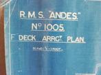 2 Originele plannen R. M. S Andes Cruiseschip 1939. RARE, Sports nautiques & Bateaux, Navigation professionnelle, Enlèvement ou Envoi