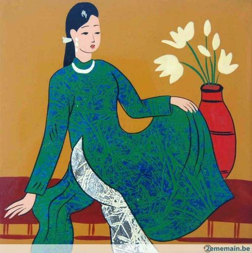 Vietnam -Laque peinture sur bois F177, Antiquités & Art, Art | Peinture | Moderne, Enlèvement