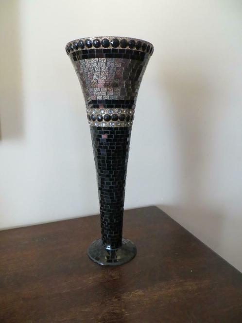Prachtige glasmozaïek vaas in zwart/zilver uitvoering, Antiek en Kunst, Antiek | Vazen, Ophalen of Verzenden