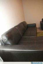 Canapé en cuir noir 300cm + méridienne + repose pieds, Banc droit, 300 cm ou plus, Cuir, Utilisé