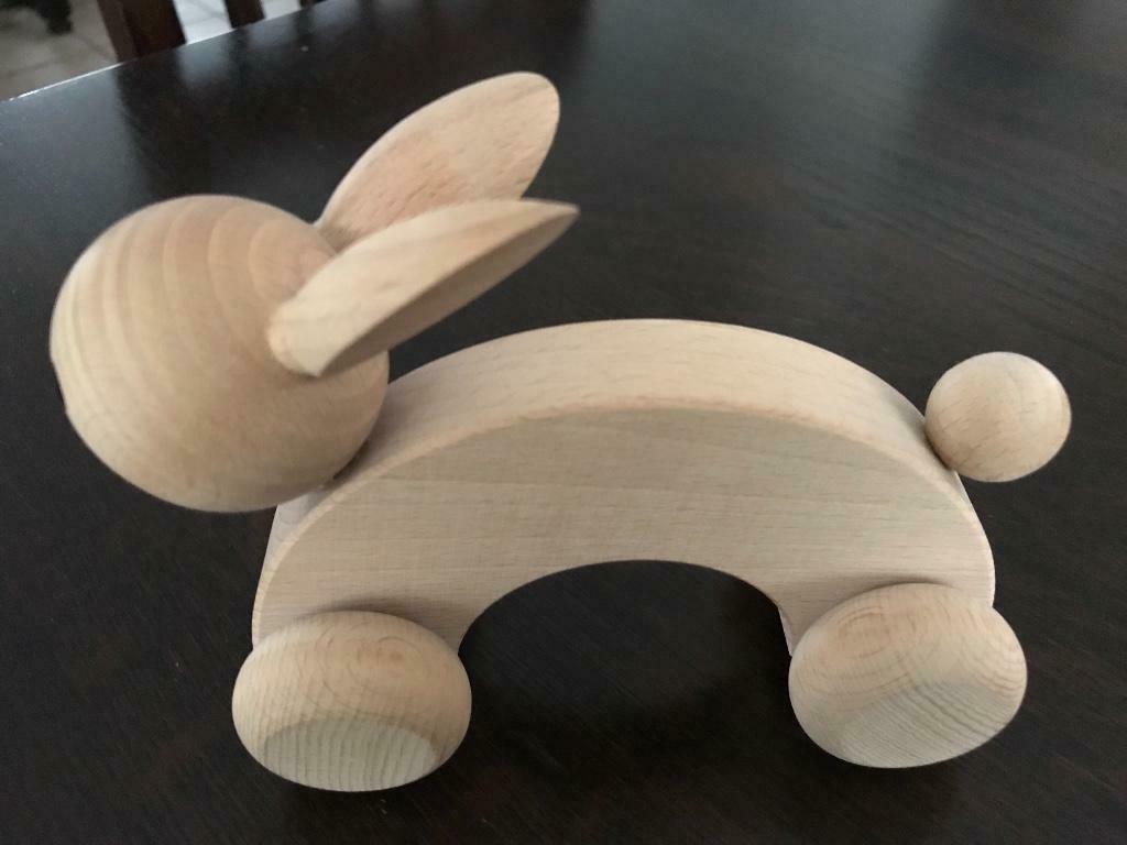 Lapin en bois sur roues, Enlèvement ou Envoi, Neuf, Jouet à Pousser ou Tirer