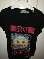mooie zwarte emoji T-shirt in maat 128, Ophalen of Verzenden, Gebruikt, Meisje, Shirt of Longsleeve