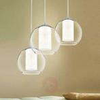 Hanglamp met 3 glazen bollen, Comme neuf, Métal, 75 cm ou plus, Enlèvement