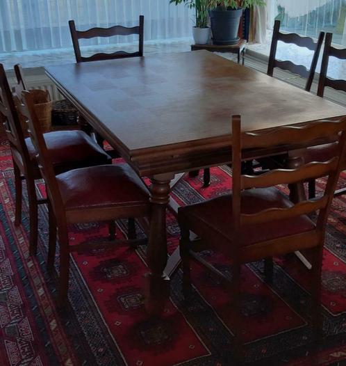 retro eettafel met 6 stoelen, Maison & Meubles, Tables | Tables à manger, Utilisé, Cinq personnes ou plus, Rectangulaire, Autres matériaux