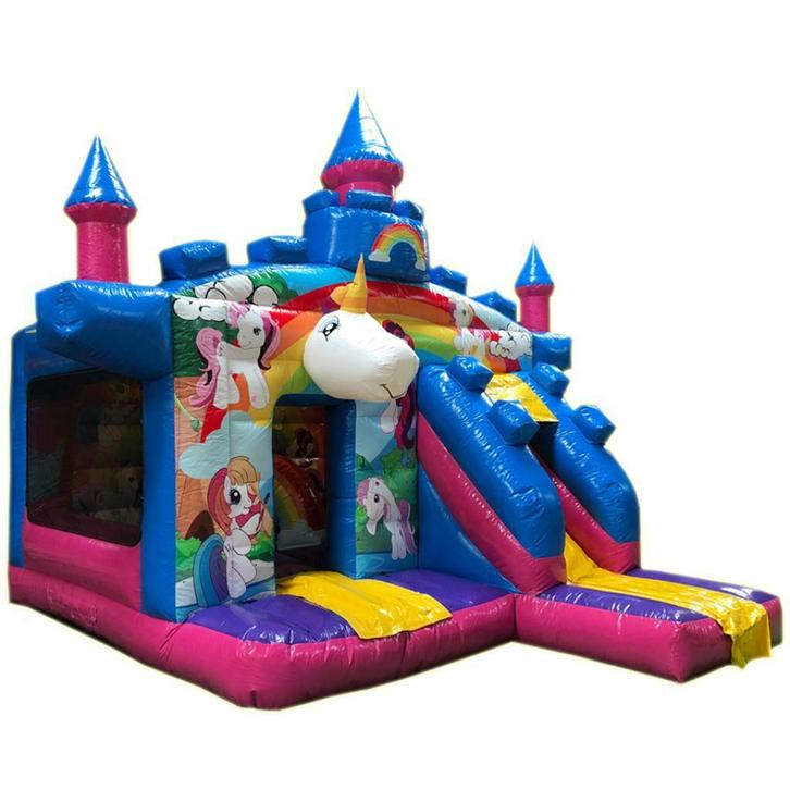 verhuur springkasteel unicorn met glijbaan, Hobby en Vrije tijd, Feestartikelen | Verhuur, Verzenden