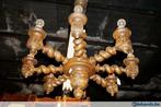 Grote antieke luster in zwaar hout met 8 armen diam.90 H 110, Gebruikt, Hout, Ophalen