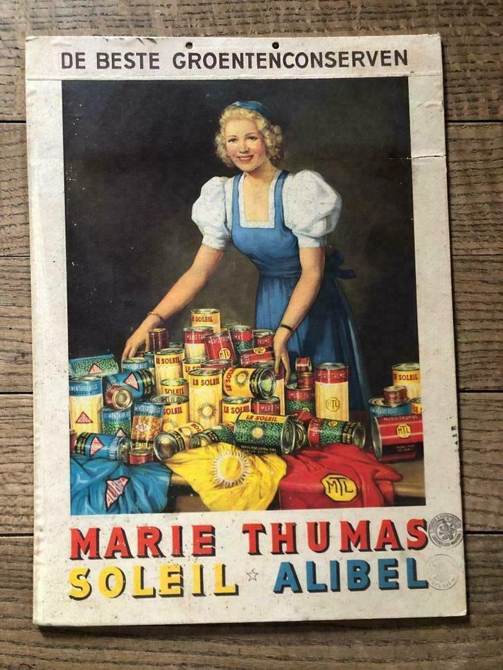 VINTAGE reclamebord karton MARIE THUMAS - LE SOLEIL - ALIBEL, Verzamelen, Merken en Reclamevoorwerpen, Gebruikt, Reclamebord, Ophalen of Verzenden