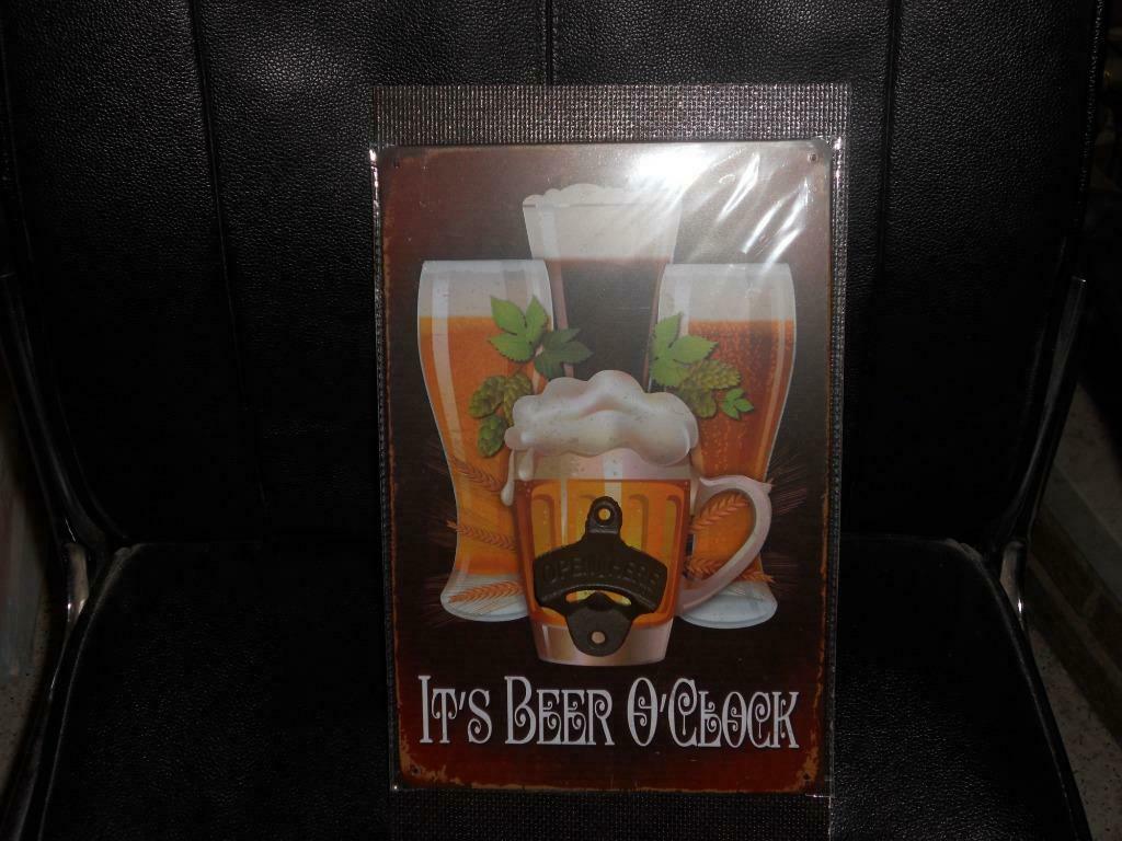 reclame plaat it's beer o'cbock met flessen opener, Ophalen of Verzenden, Nieuw