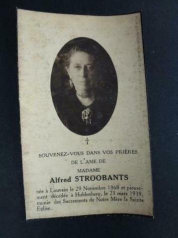carte nécrologique Madame Stroobants Alfred  Louvain 1868, Envoi, Carte de condoléances