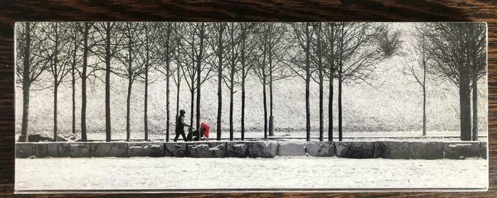 photo noir et blanc sur cadre, promenade d'un landau en hive, Verzamelen, Foto's en Prenten, Zo goed als nieuw, Foto, Natuur, 1980 tot heden
