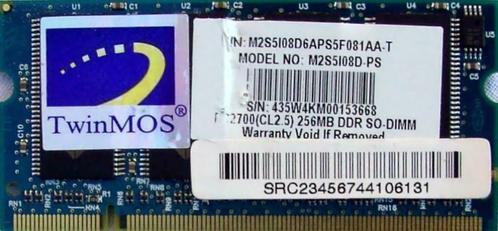2 MEMOIRES DDR SO-DIMM pour LAPTOP, Informatique & Logiciels, Mémoire RAM, Neuf, Laptop, 1 GB ou moins, DDR, Enlèvement ou Envoi