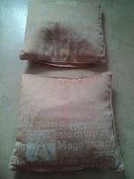 Kussens 2 beige kussens met tekst, dino's, Ophalen of Verzenden, Zo goed als nieuw, Overige kleuren, Overige vormen