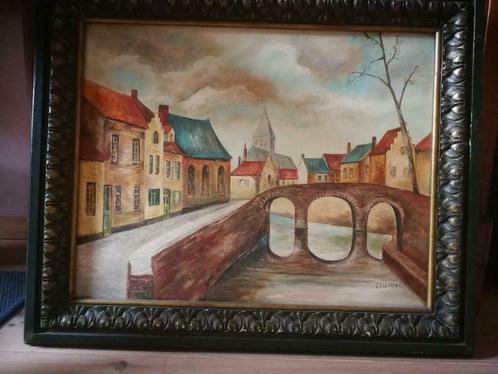 Schilderij oud stadsgezicht met brugje (C. Clement), Antiek en Kunst, Kunst | Schilderijen | Klassiek, Ophalen