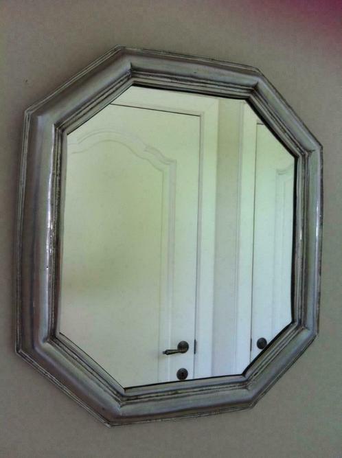 Spiegel in tin/Achthoekig, Huis en Inrichting, Woonaccessoires | Spiegels, Gebruikt, Minder dan 50 cm, Minder dan 100 cm, Overige vormen