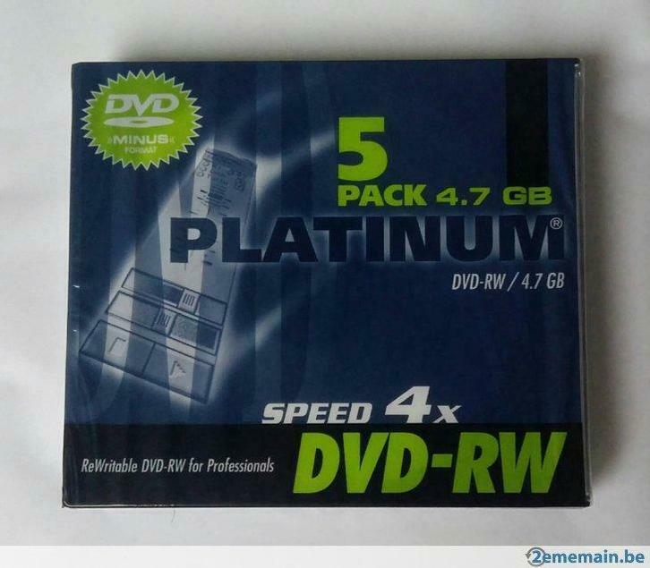 Pack de 5 DVD-RW 4.7 GB Platinum neuf sous blister, Computers en Software, Beschrijfbare discs, Nieuw, Dvd, Herschrijfbaar, Ophalen of Verzenden