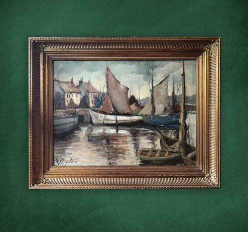 Olieverf Haven zicht van G. KEYMOLEN, Antiek en Kunst, Kunst | Schilderijen | Klassiek, Ophalen of Verzenden