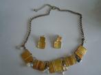 Vintage set halsketting collier met oorbellen email, Handtassen en Accessoires, Kettingen, Overige materialen, Verstelbaar, Geel